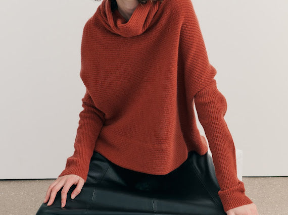 Cashmerism - Rib Knit Cowl Neck Crop Top. Terracotta