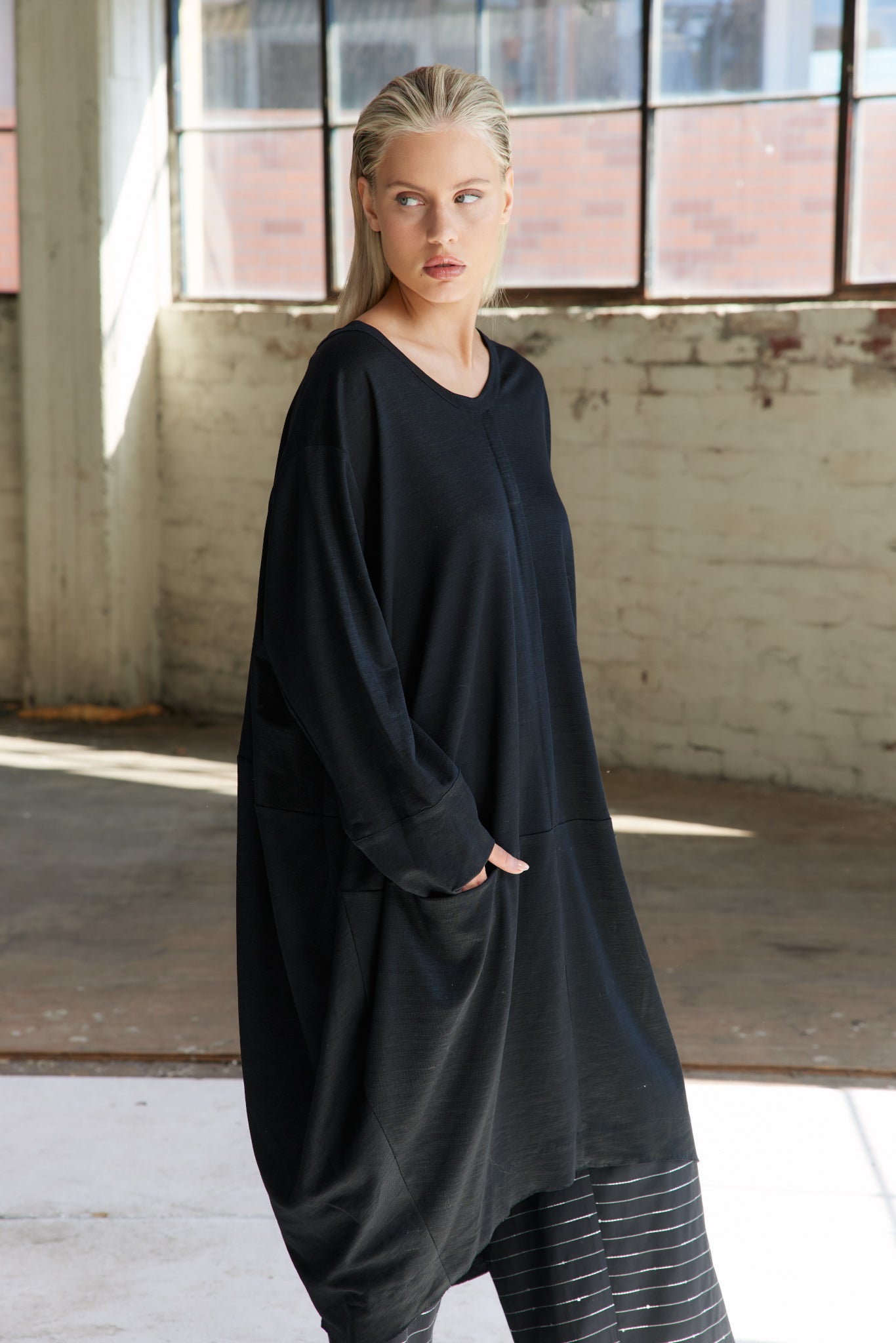 Vale and Ward Harper dress. Linen Ramie knit. Black.
