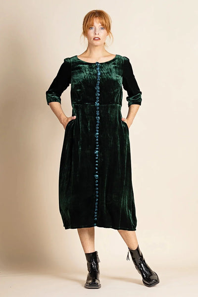 Megan Salmon - Velvet Roses Romance Dress. Dark Green