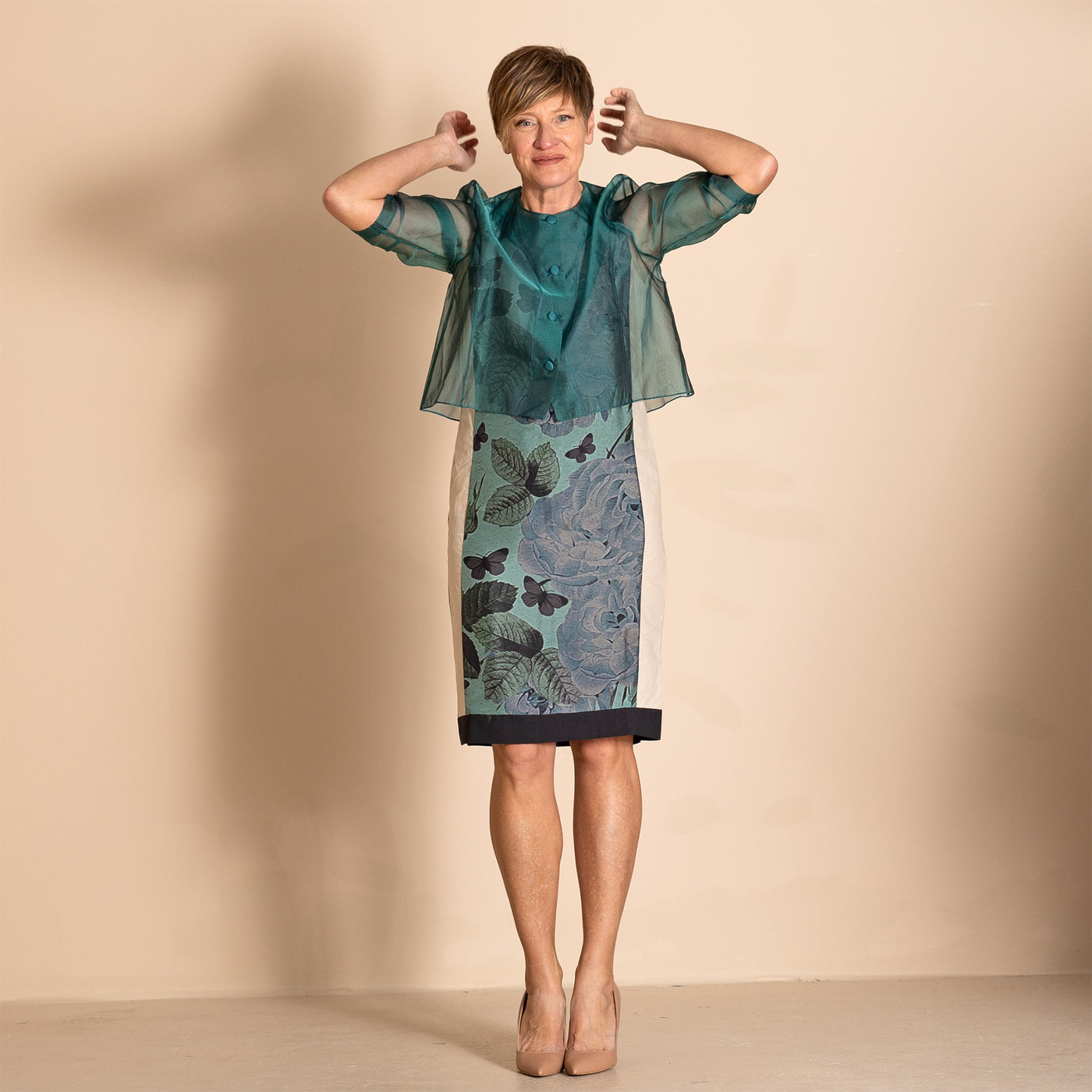 Megan Salmon - Silk Organza Birdie Jacket. Bottle.