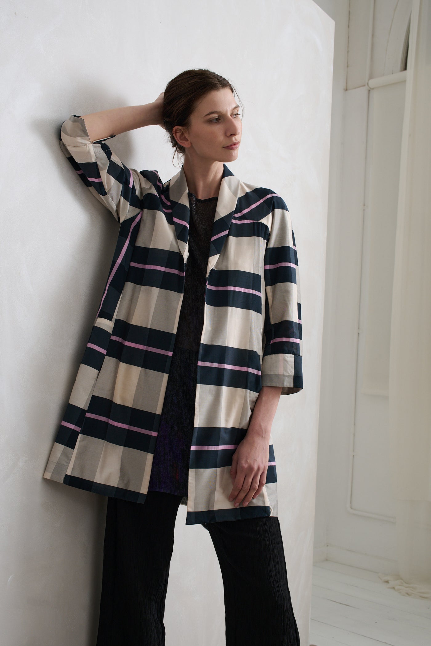 Vale and Ward - Logan coat. Pink stripe.