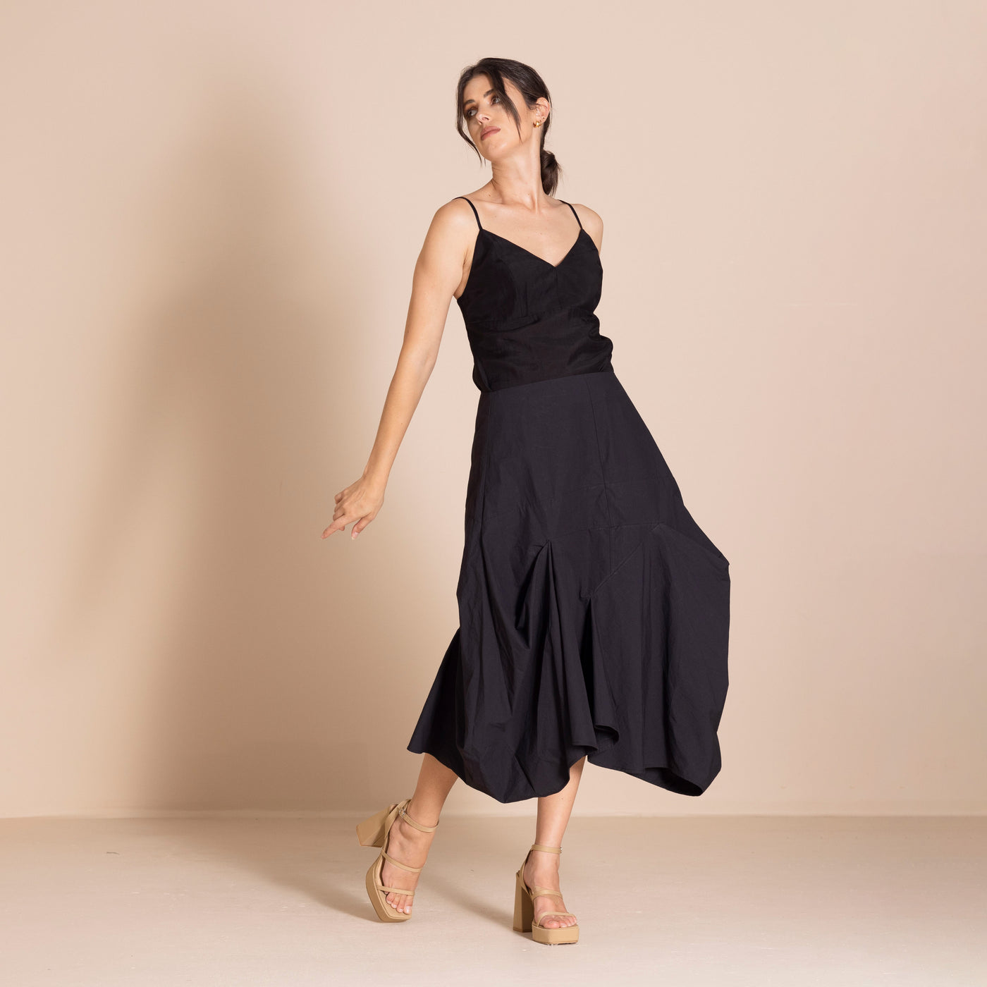 Megan Salmon - Pima Origami Skirt. Black.