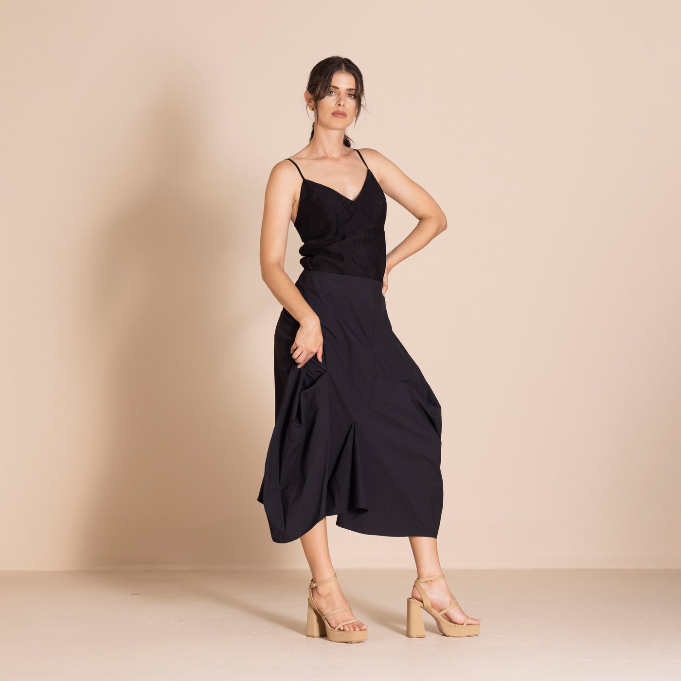 Megan Salmon - Pima Origami Skirt. Black.