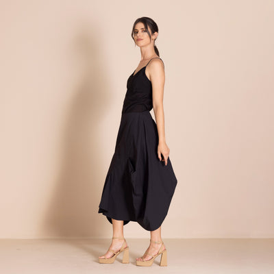 Megan Salmon - Pima Origami Skirt. Black.