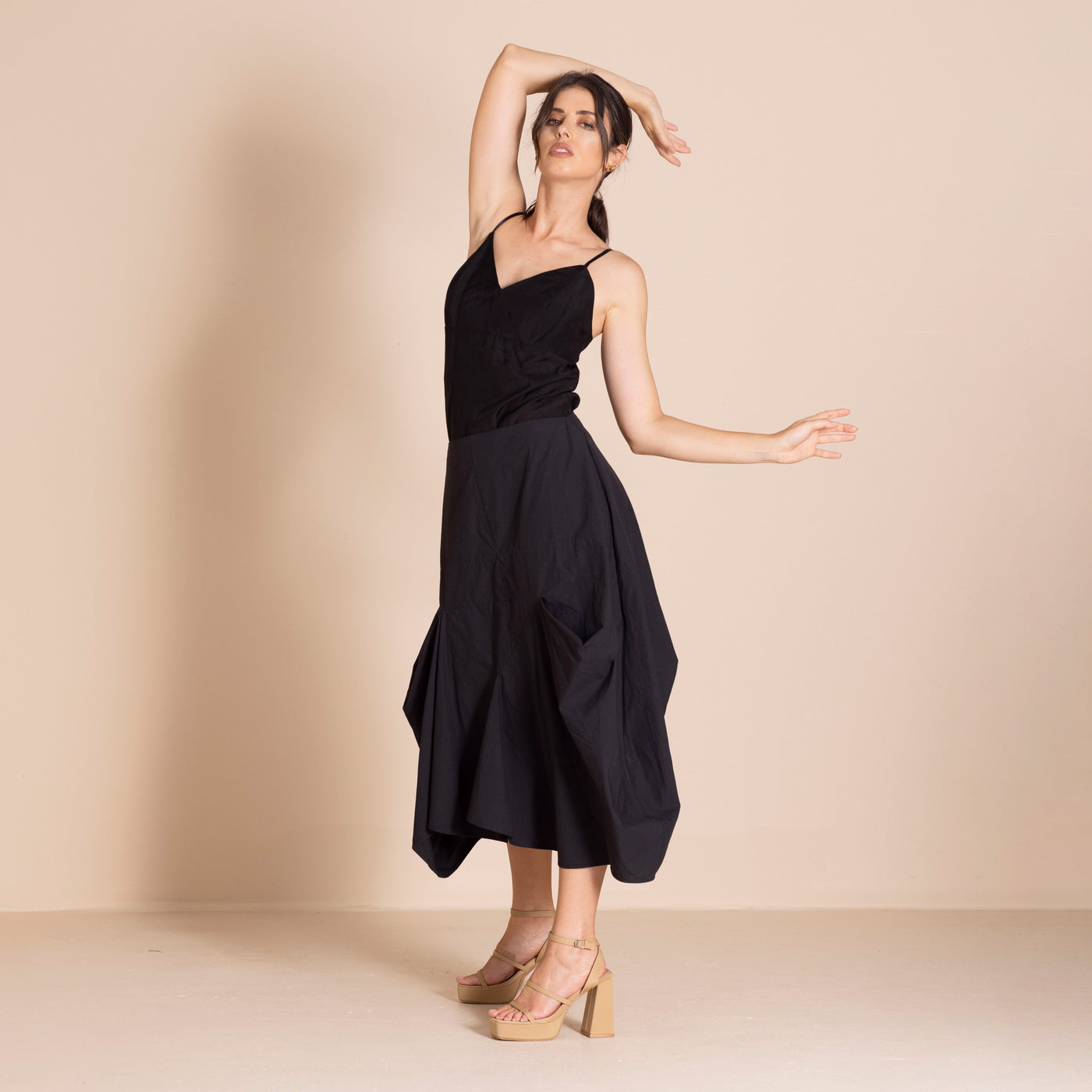 Megan Salmon - Pima Origami Skirt. Black.