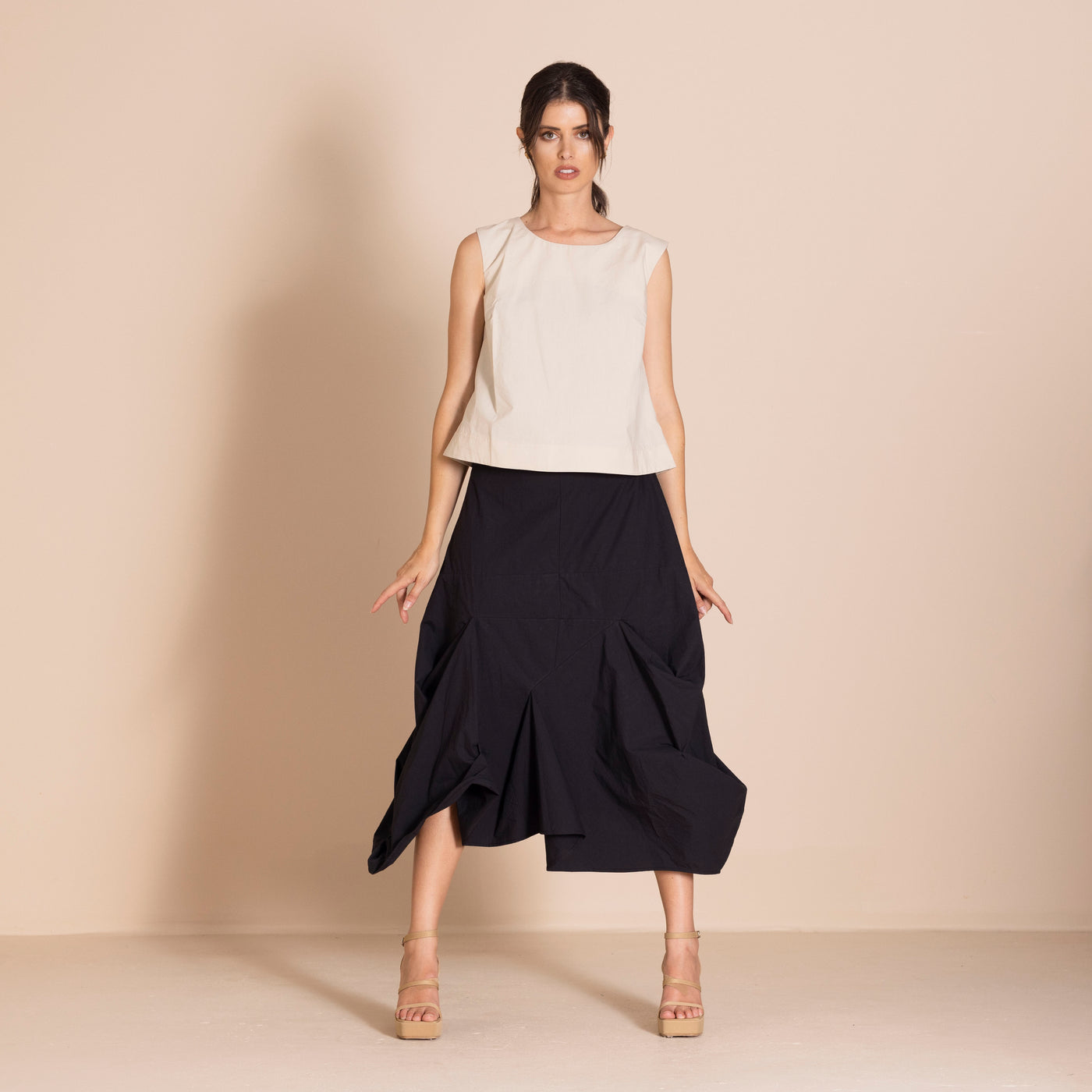 Megan Salmon - Pima Origami Skirt. Black.