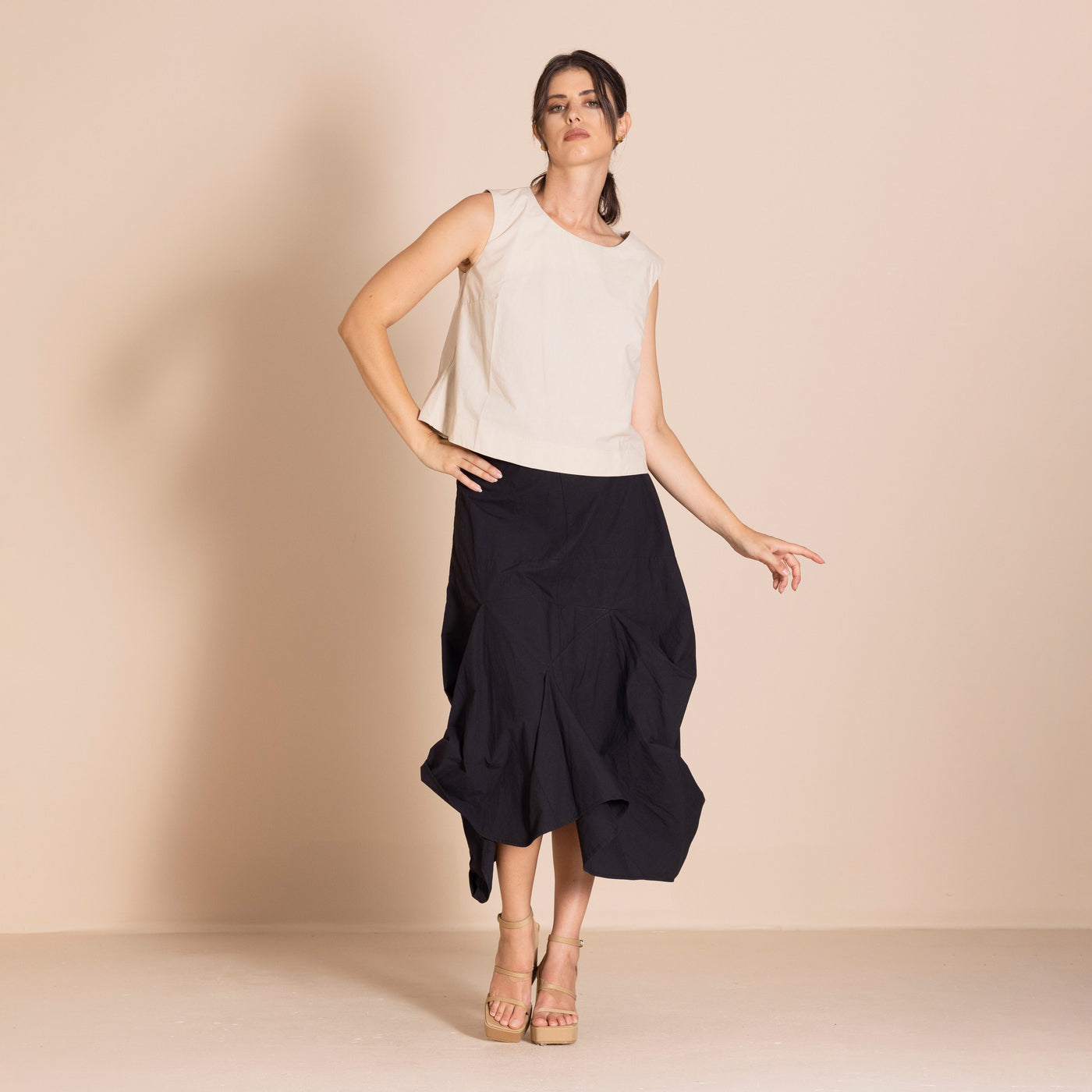 Megan Salmon - Pima Origami Skirt. Black.