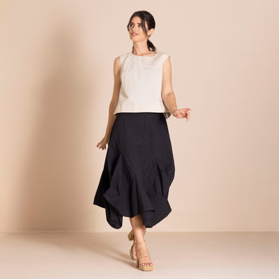 Megan Salmon - Pima Origami Skirt. Black.