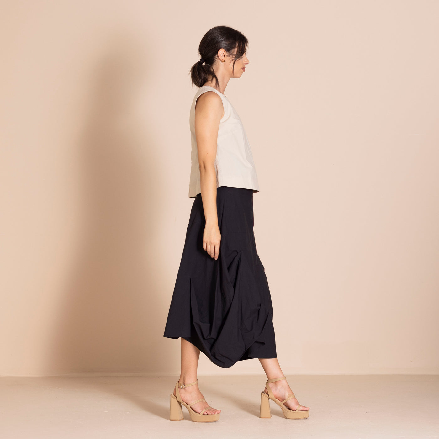 Megan Salmon - Pima Origami Skirt. Black.