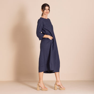 Megan Salmon - Lulu Pleat Romance Dress. Raisin.
