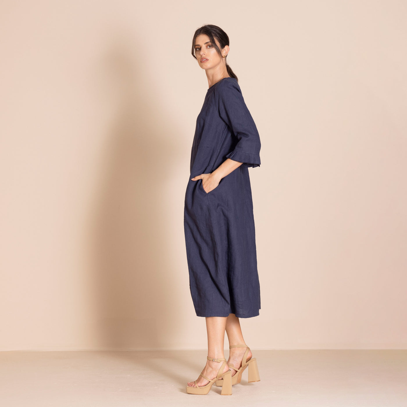 Megan Salmon - Lulu Pleat Romance Dress. Raisin.