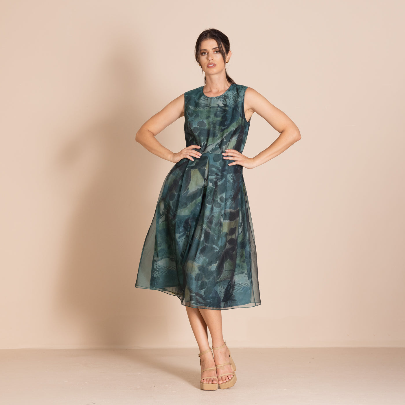 Megan Salmon - Park Life Ellen Dress. Park Life/Teal.