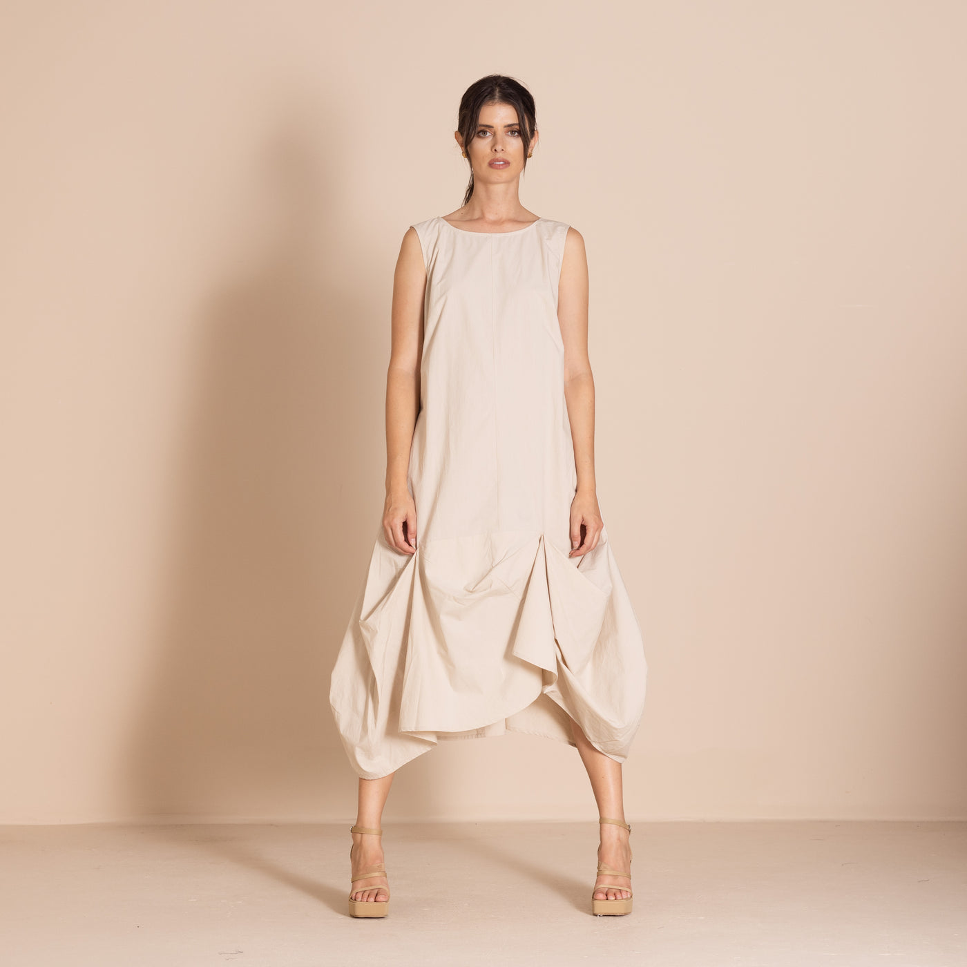 Megan Salmon - Pima Origami Dress. Almond.