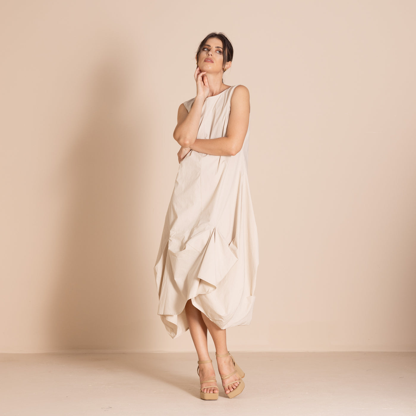 Megan Salmon - Pima Origami Dress. Almond.