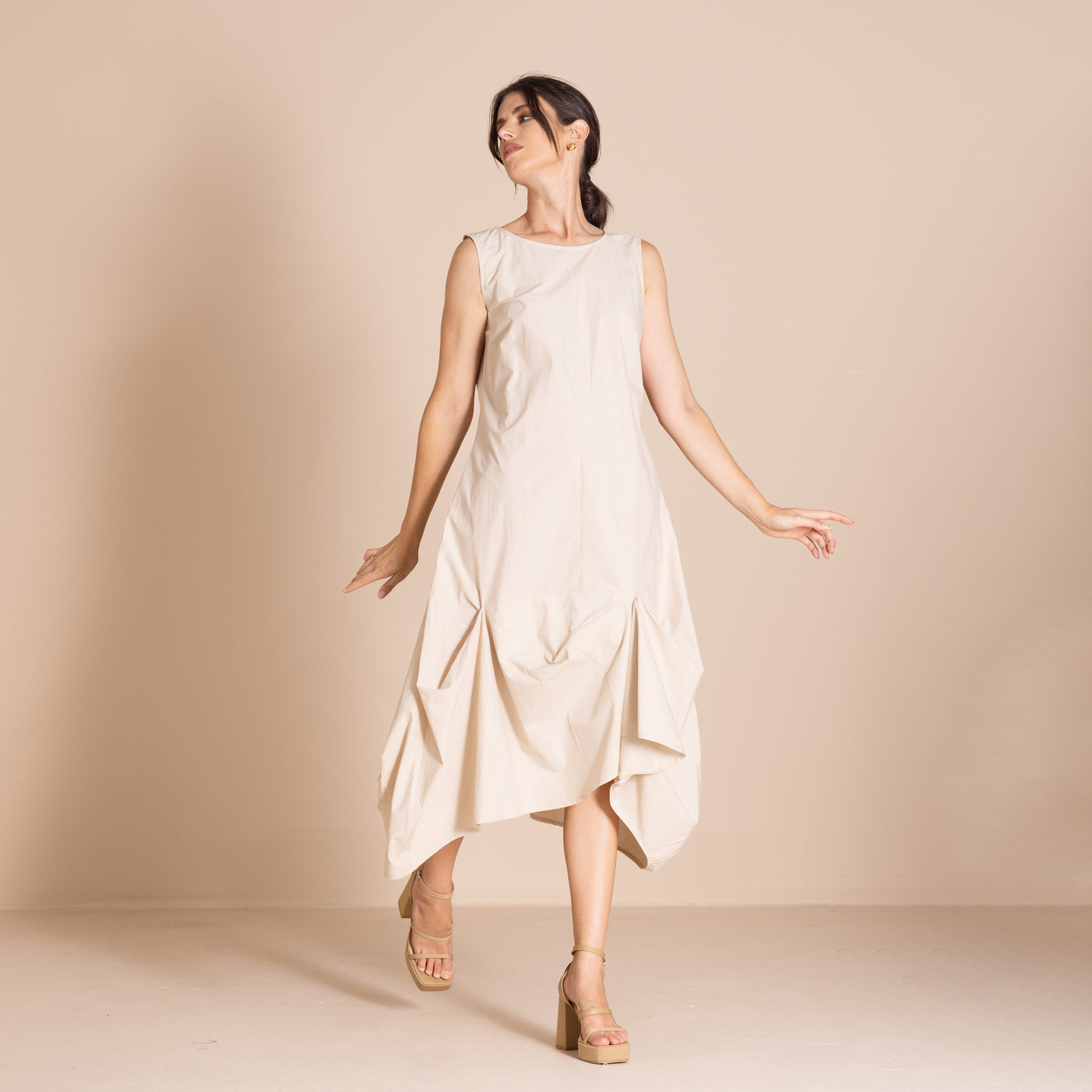 Megan Salmon - Pima Origami Dress. Almond.