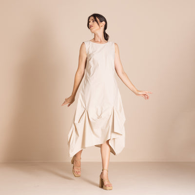 Megan Salmon - Pima Origami Dress. Almond.