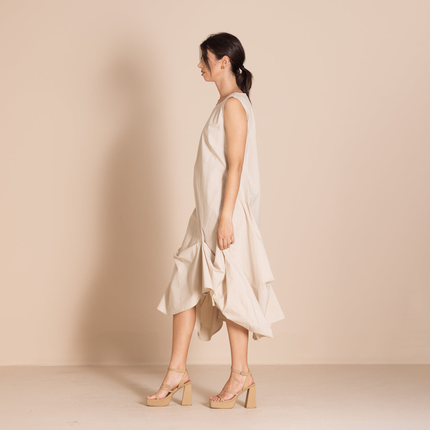 Megan Salmon - Pima Origami Dress. Almond.