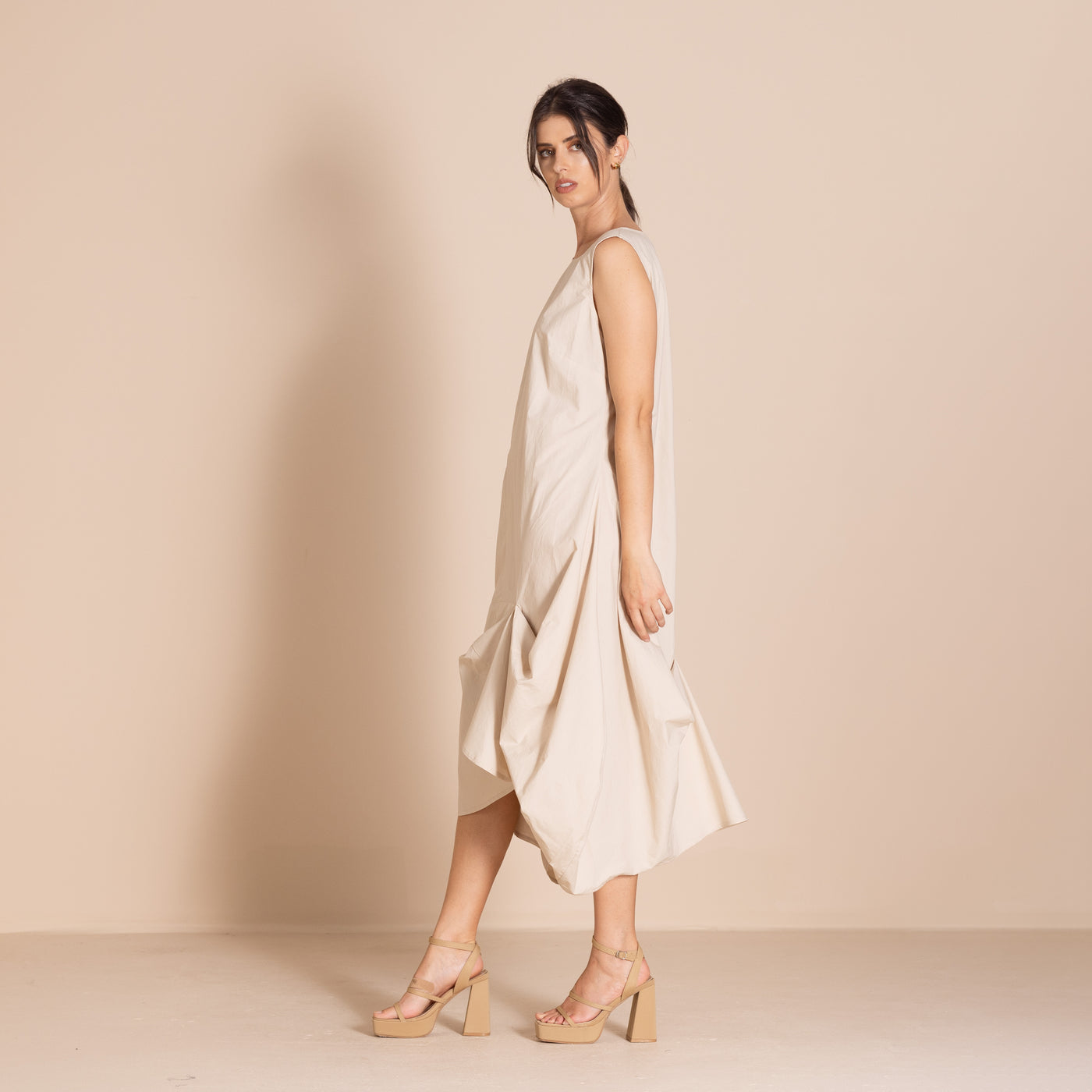 Megan Salmon - Pima Origami Dress. Almond.