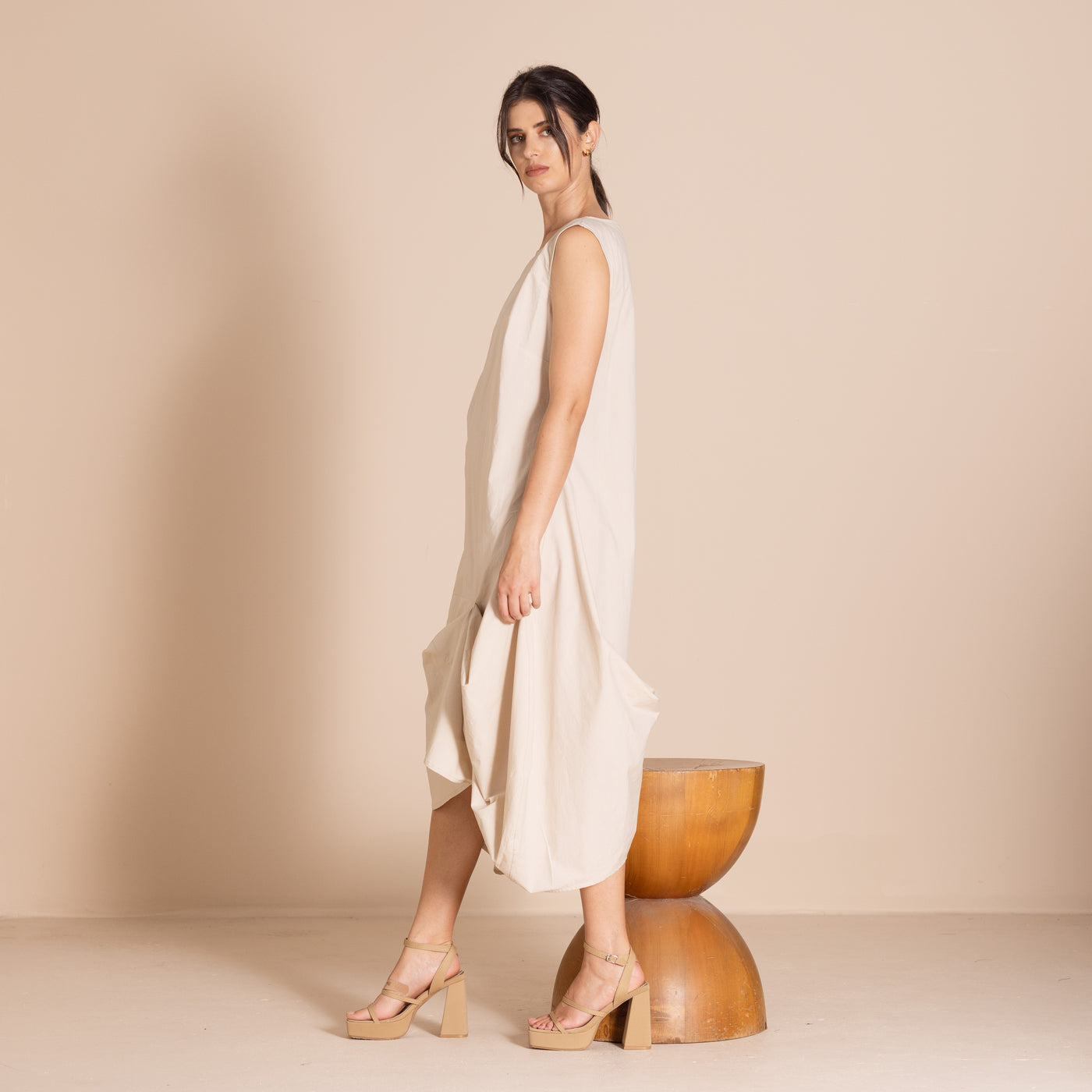 Megan Salmon - Pima Origami Dress. Almond.