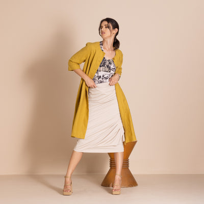 Megan Salmon - Lulu Pleat Merchant Coat. Avocado.