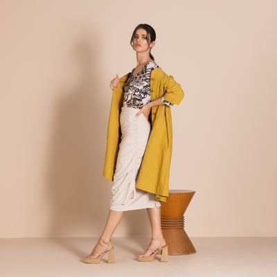 Megan Salmon - Lulu Pleat Merchant Coat. Avocado.