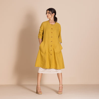 Megan Salmon - Lulu Pleat Merchant Coat. Avocado.