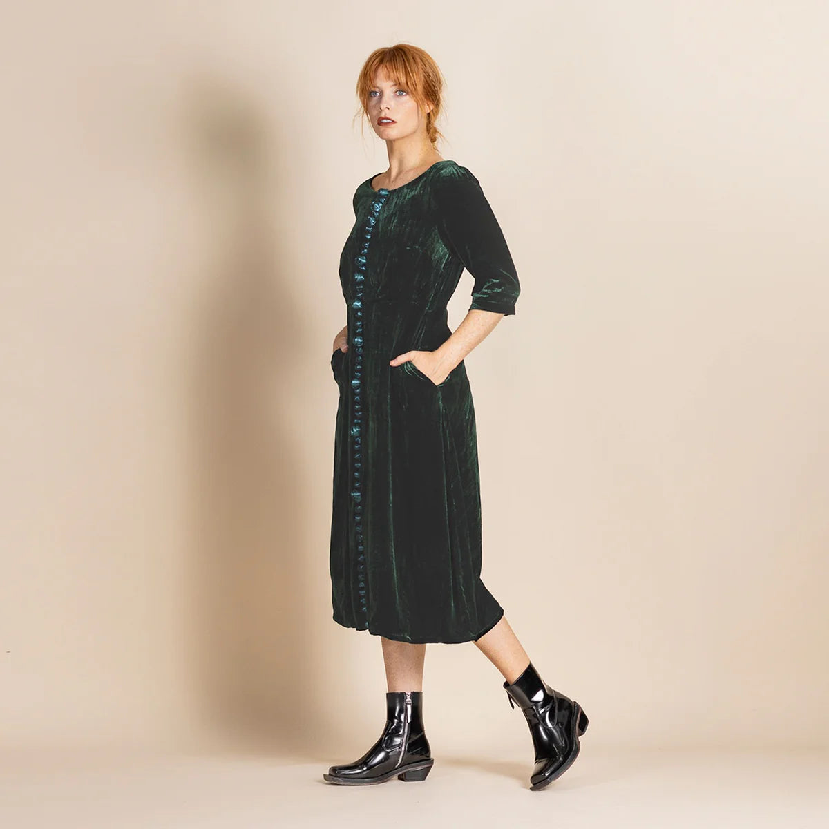Megan Salmon - Velvet Roses Romance Dress. Dark Green