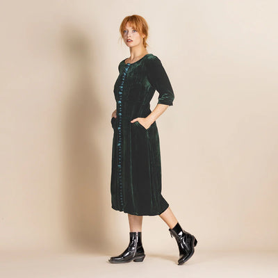 Megan Salmon - Velvet Roses Romance Dress. Dark Green