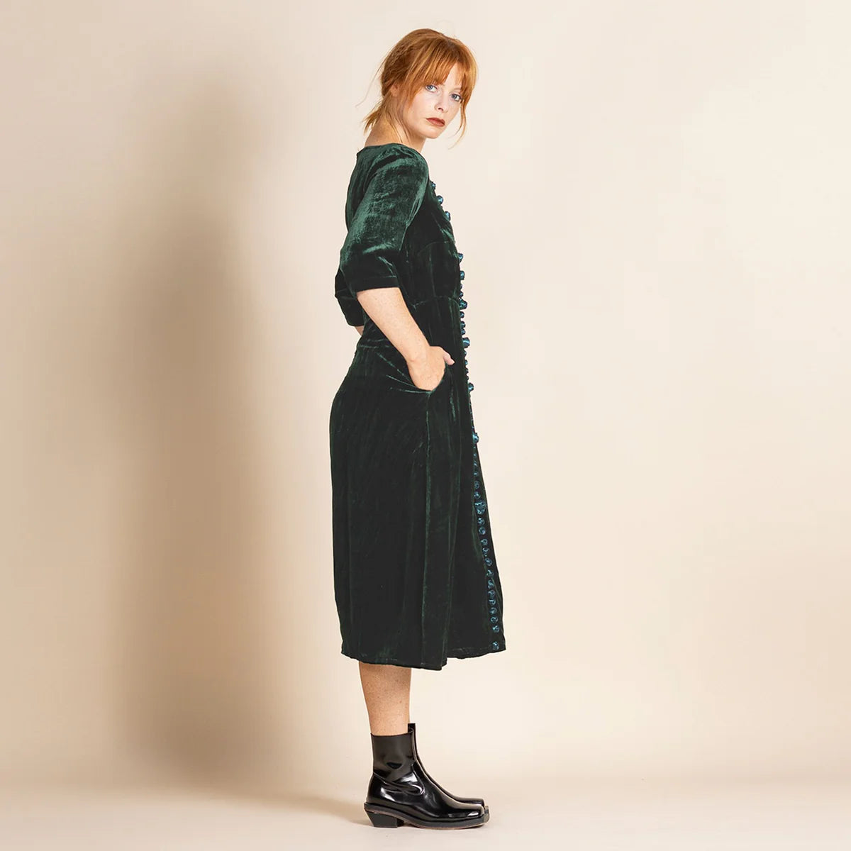 Megan Salmon - Velvet Roses Romance Dress. Dark Green