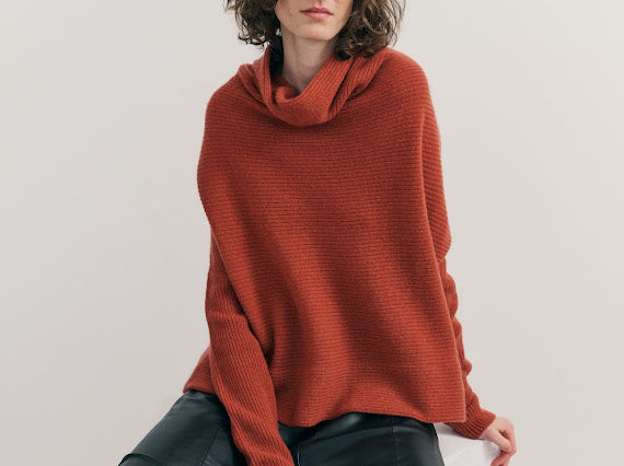 Cashmerism - Rib Knit Cowl Neck Crop Top. Terracotta