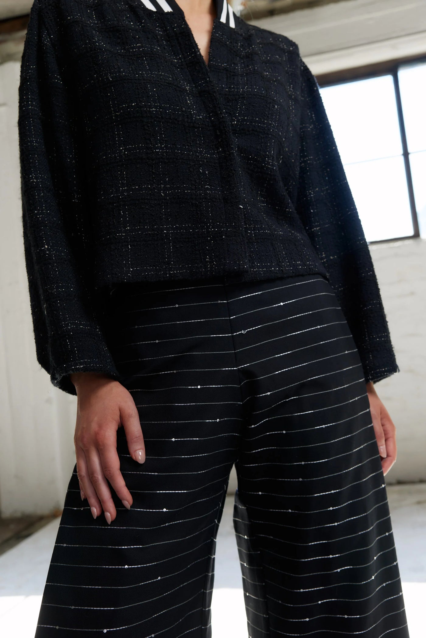 Vale and Ward - Mandy Pant. Silver Stripe