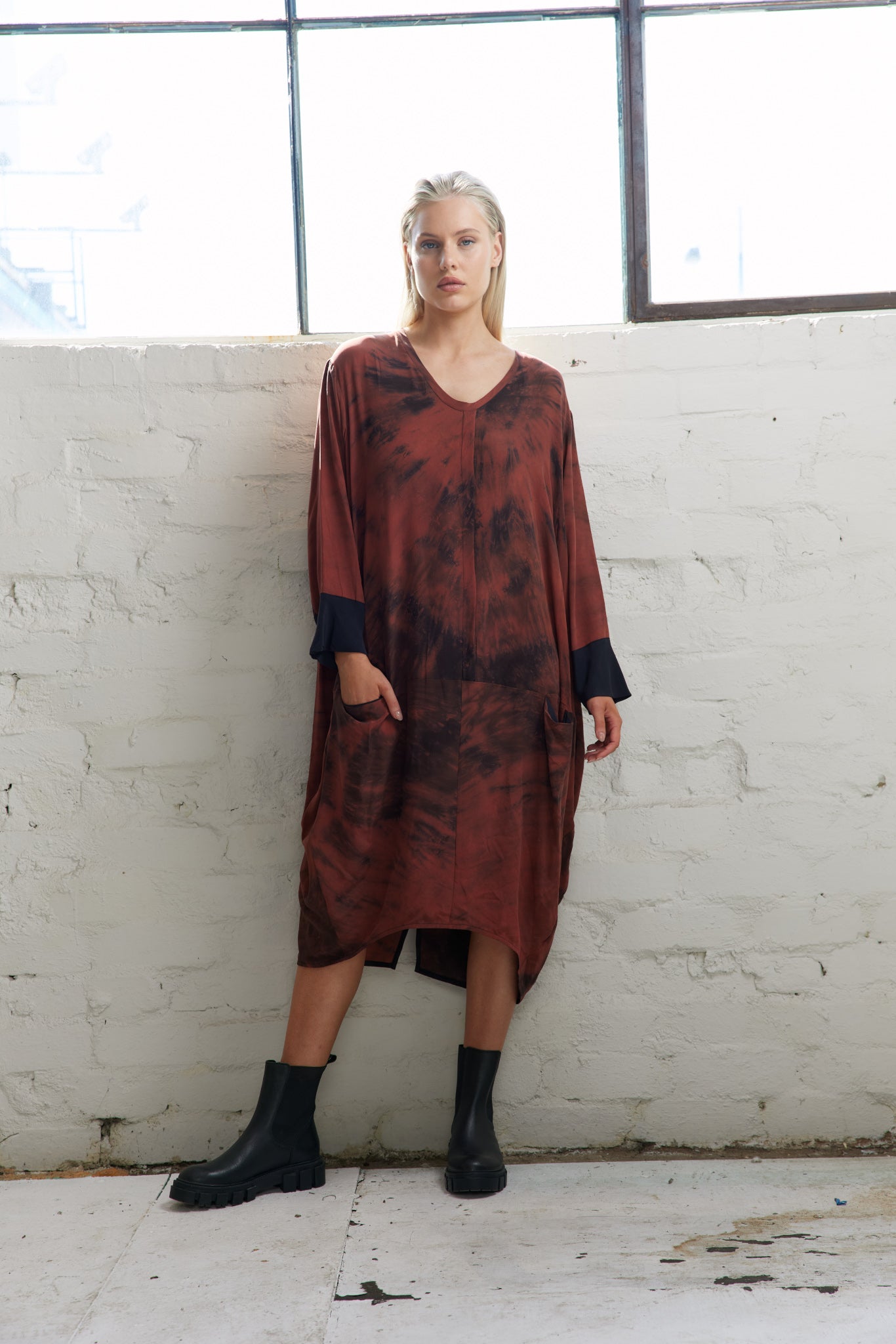 Vale and Ward Harper dress. HandDyed Silk. Amber.