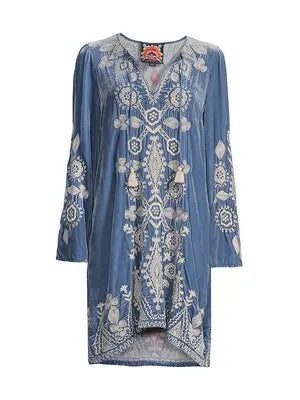 Johnny Was - Liona Velvet Dress. Blue Denim