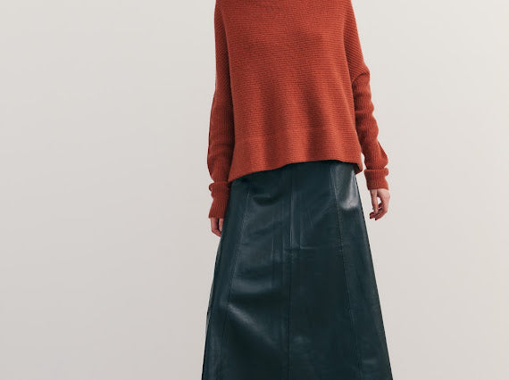 Cashmerism - Rib Knit Cowl Neck Crop Top. Terracotta
