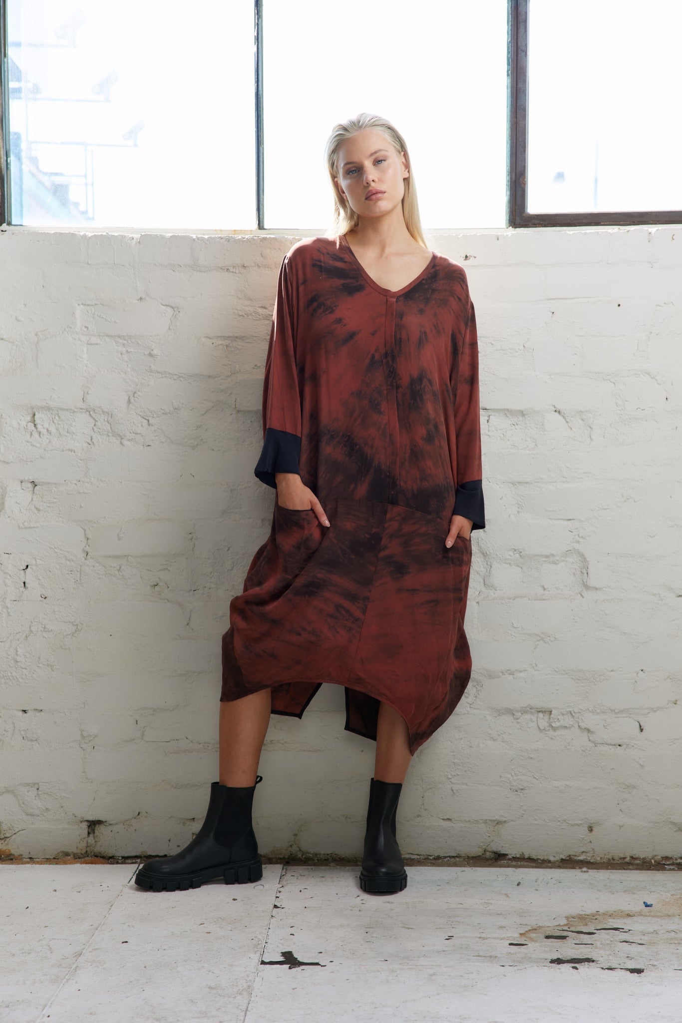 Vale and Ward Harper dress. HandDyed Silk. Amber.