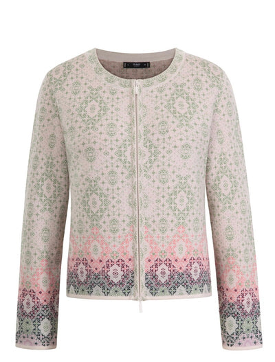 Ivko -Zip Cardigan. Ornament. Off white.