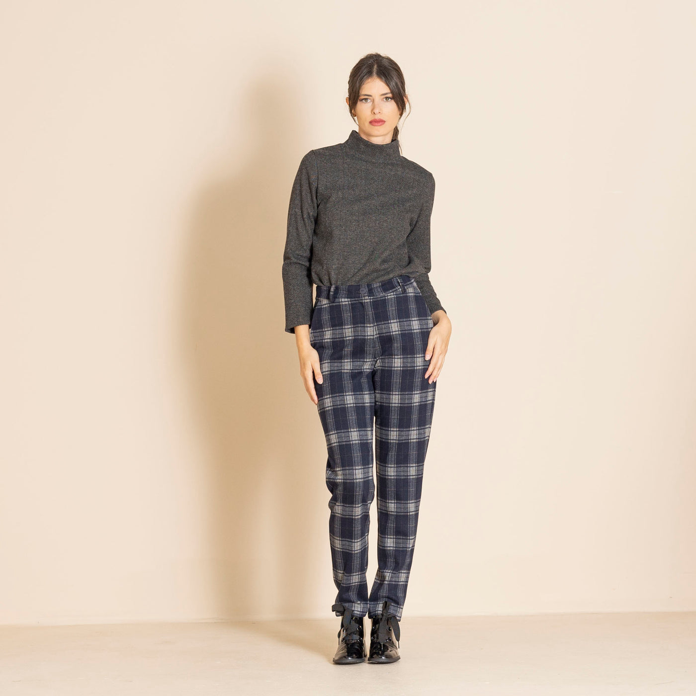 Megan Salmon - Audrey Tartan Trouser. Black