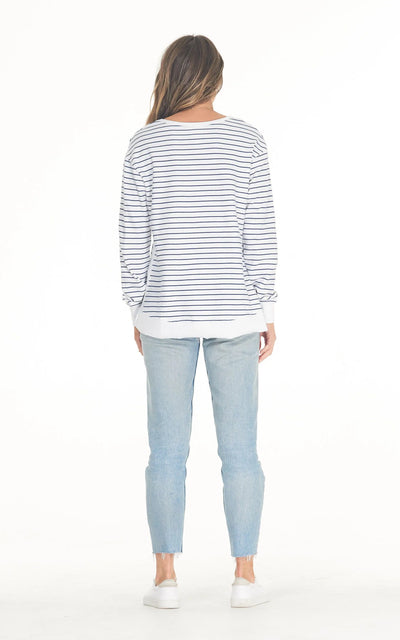 Cle - Addyson Sweater. White/Indigo Stripe.