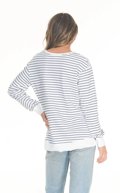 Cle - Addyson Sweater. White/Indigo Stripe.