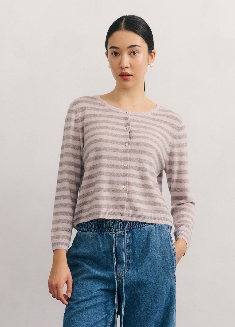 Cashmerism - LIKE A BREEZE STRIPED CARDIGAN - SOFT WISTERIA.
