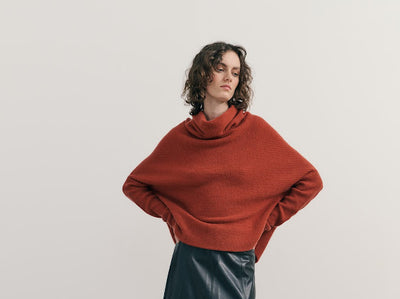 Cashmerism - Rib Knit Cowl Neck Crop Top. Terracotta