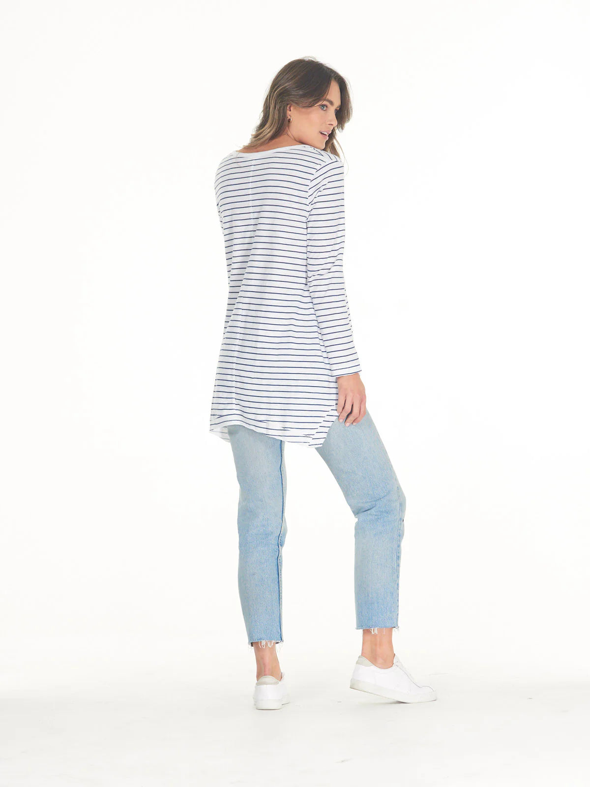 Cle - Esther LS Tee. White/Indigo Stripe.