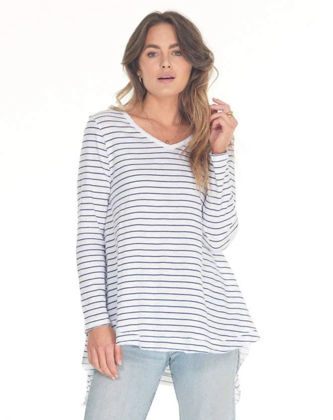 Cle - Esther LS Tee. White/Indigo Stripe.