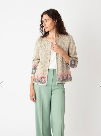 Ivko -Zip Cardigan. Ornament. Off white.