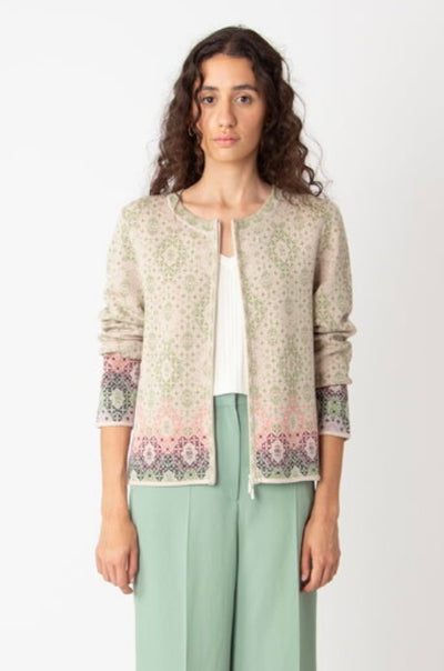 Ivko -Zip Cardigan. Ornament. Off white.