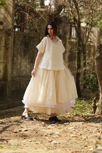 MEGBYDESIGN - Amélie Tutu Slip Dress Long. Cream COTTON.