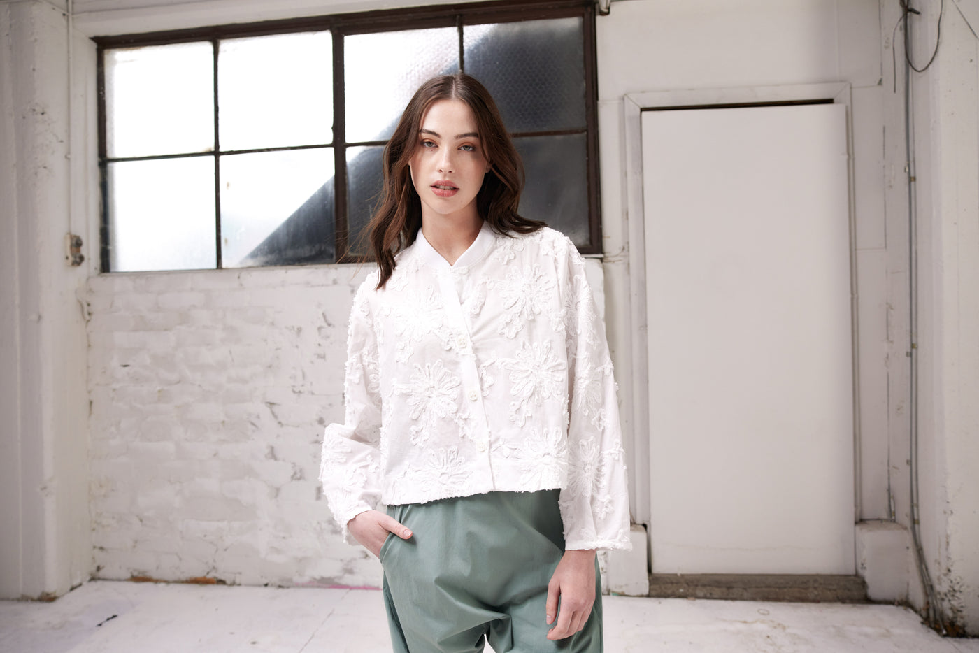 Vale and Ward - Clementine Top. White Floral.