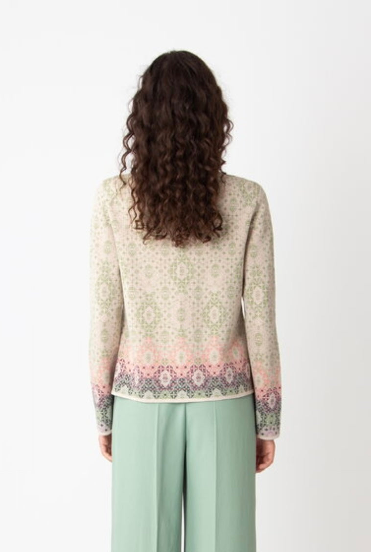 Ivko -Zip Cardigan. Ornament. Off white.