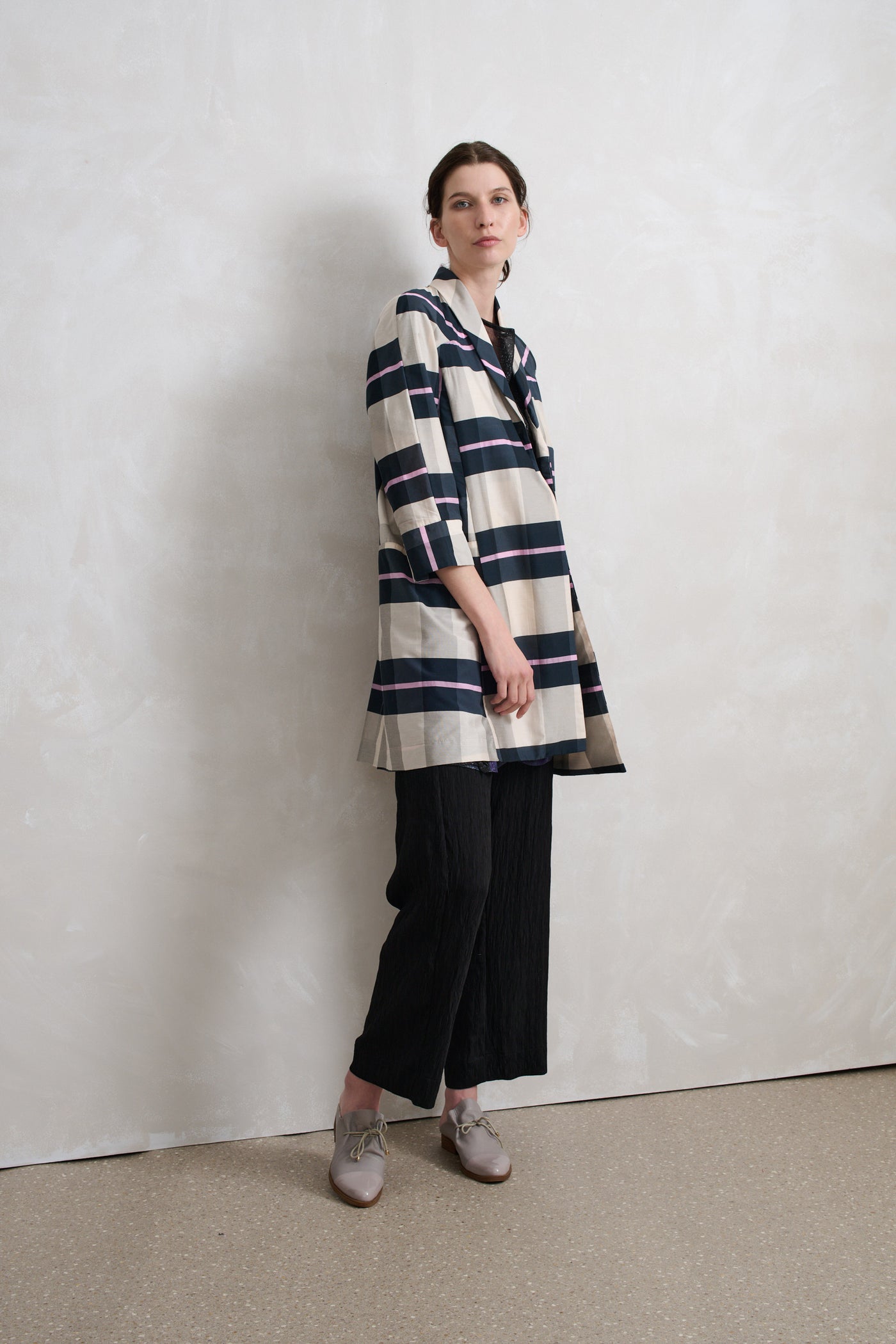 Vale and Ward - Logan coat. Pink stripe.