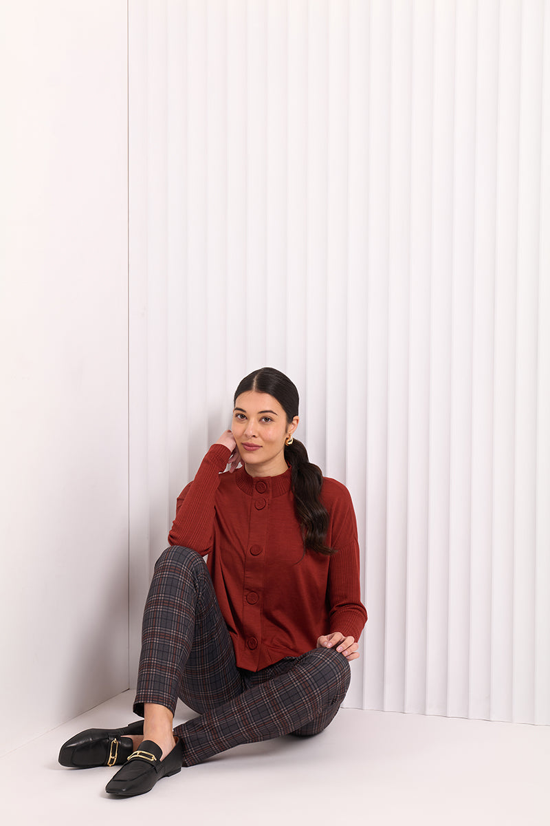 Foil - CFO7998 Early Riser Cardigan. Intense Rust